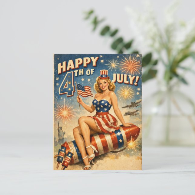 Vintage 4th of July Pin-Up Postcard (Standing Front)