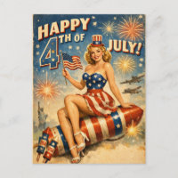 Vintage 4th of July Pin-Up Postcard