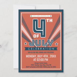 Vintage 4th of July Red Blue Party Celebration Invitation