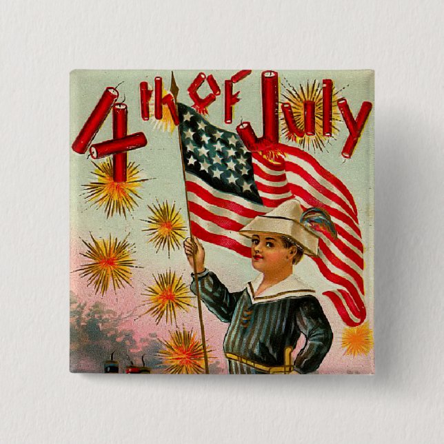Vintage 4th of July Square Button (Front)