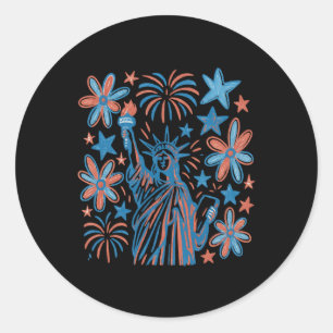 Vintage 4th Of July Statue Of Liberty Long Sleeve Classic Round Sticker