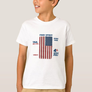 Vintage 4th of July USA Flag Free Spirit Patriotic T-Shirt