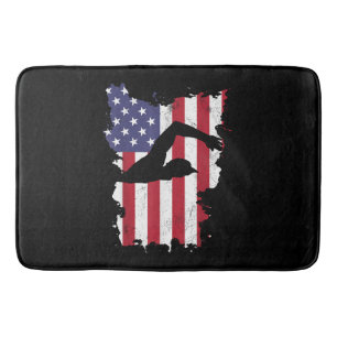 Vintage 4th Of July USA Flag Swimming Swim Swimmer Bath Mat