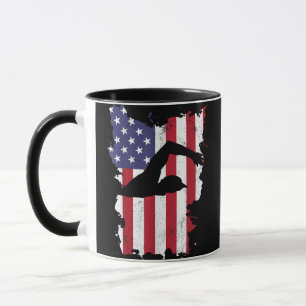 Vintage 4th Of July USA Flag Swimming Swim Swimmer Mug