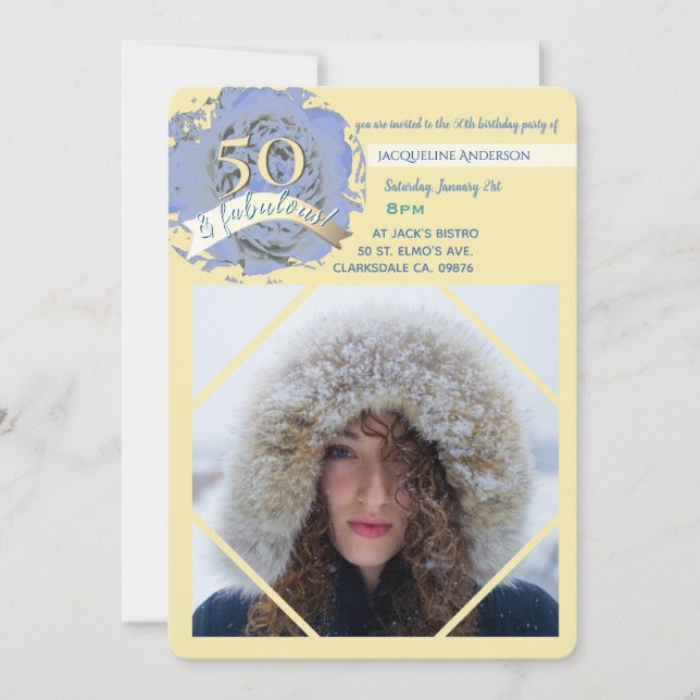 Vintage 50 and fabulous! photo/beige&blue birthday (Front)