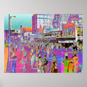 Vintage 50s Atlantic City Boardwalk Retro Popart Poster