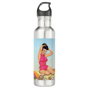 Vintage 50s Beach Pin Up Model Girl Art 710 Ml Water Bottle