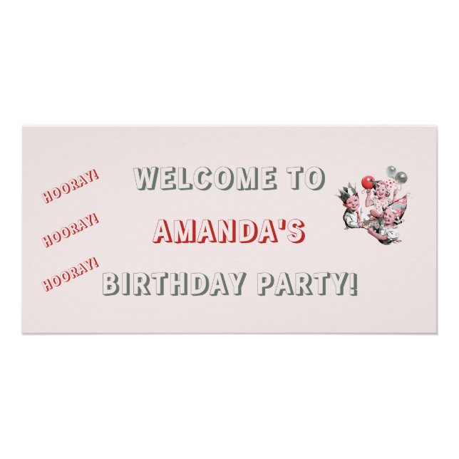 Vintage 50s Children's Birthday Hooray Welcome Poster (Front)