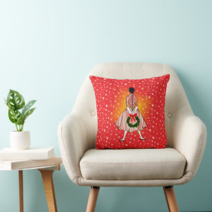 Vintage 50s Christmas Girl Pillow