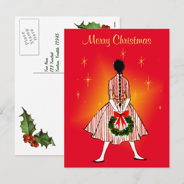 Vintage 50s Christmas Girl Vintage Postcard (Front/Back)