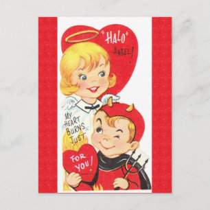 Vintage 50's Devil and Angel Valentine Postcard