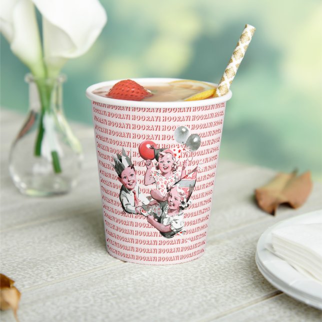 Vintage 50s Hooray! Children Birthday Paper cup (Insitu)