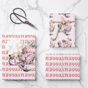 Vintage 50s Hooray! Children Birthday Party Wrapping Paper Sheet