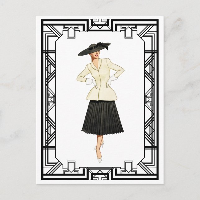 Vintage 50s New Look Retro Fashion Illustration Postcard (Front)