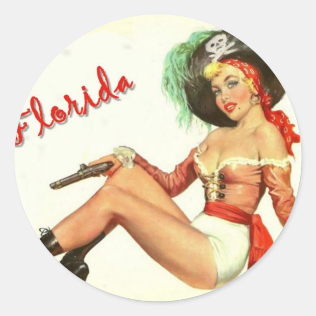 Vintage 50s Pirate Girl Classic Round Sticker (Front)