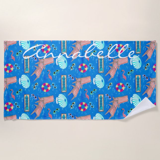 Vintage 50s Pool Party Personalised  Beach Towel (Front)