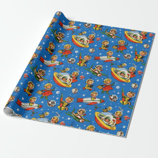 Vintage 50s Rockets and Flying Saucer Kids Wrapping Paper