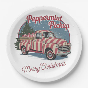 Vintage 50's style truck Christmas Paper Plate