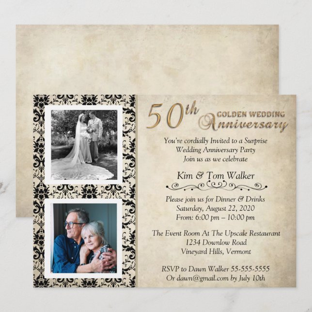 Vintage 50th Anniversary Celebration Invitation (Front/Back)