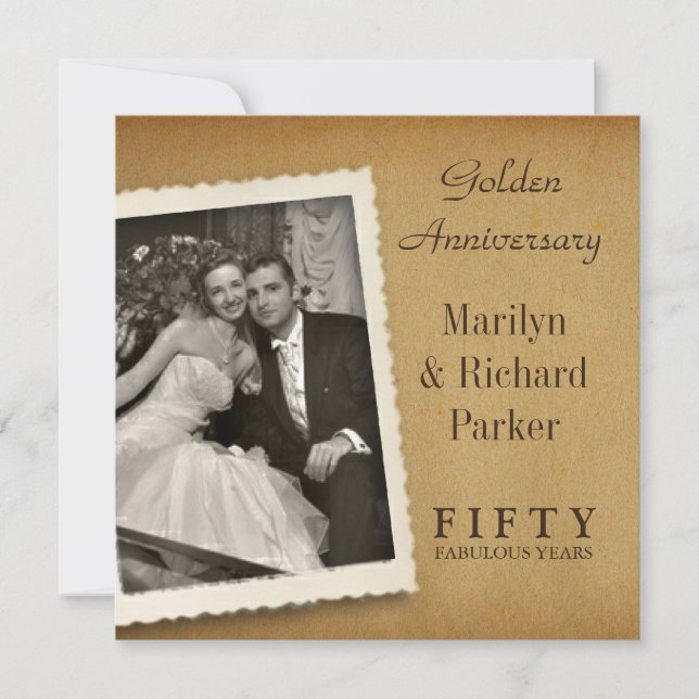 Vintage 50th Anniversary Photo Square Invitations (Front)