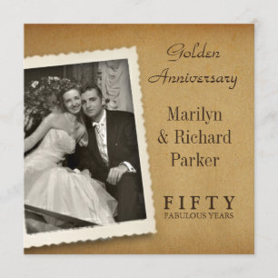 Vintage 50th Anniversary Photo Square Invitations