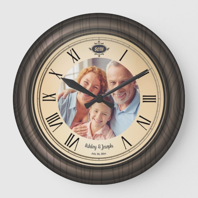 vintage 50th anniversary roman numerals wooden large clock (Front)