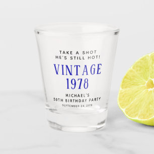Vintage 50th Birthday Blue Party Favor Shot Glass