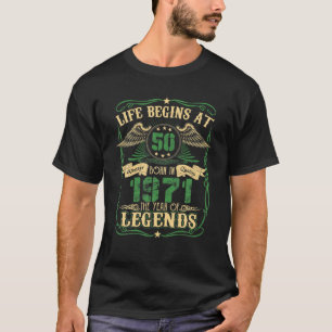 Vintage 50Th Birthday Gifts 1971 Life Begin 50 Yea T-Shirt