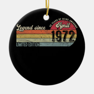 Vintage 50th Birthday Legend Since April 1972 50 Ceramic Tree Decoration