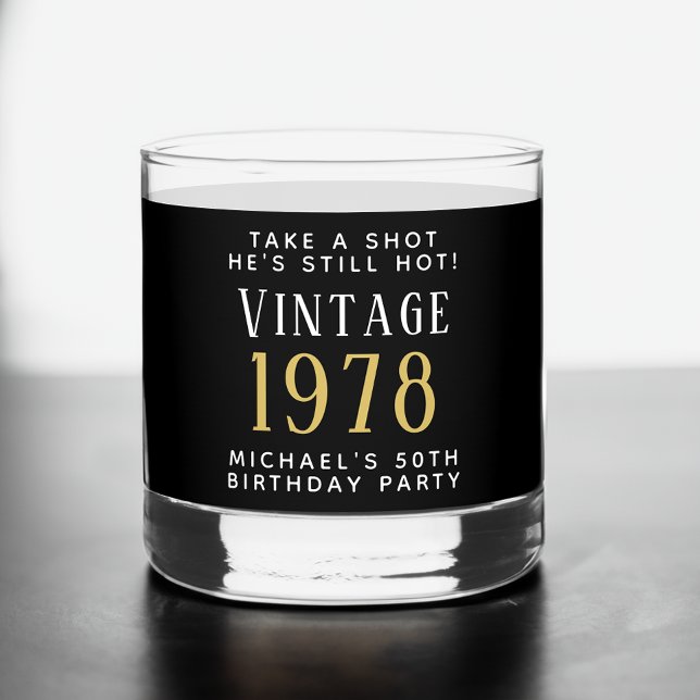 Vintage 50th Birthday Party Black Whiskey Glass (Creator Uploaded)