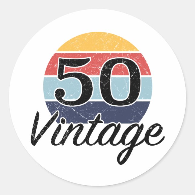 Vintage 50th Birthday Sunset Classic Round Sticker (Front)