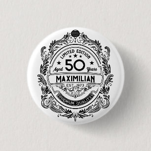 Vintage 50th Birthday Whiskey Label With Your Name 3 Cm Round Badge