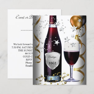 Vintage 50th Birthday Wine Black Gold Balloons Invitation