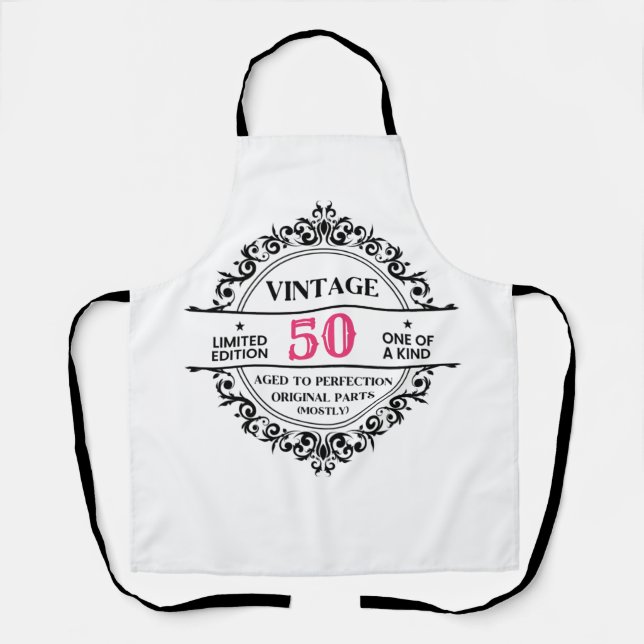 Vintage 50th Black & Pink Monogram Birthday  Apron (Front)