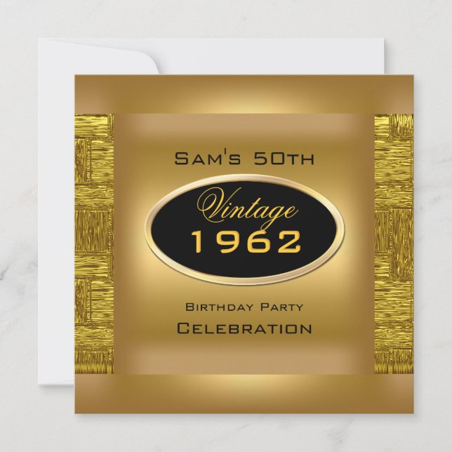 Vintage 50th Gold Black Birthday Party Elegant Invitation (Front)