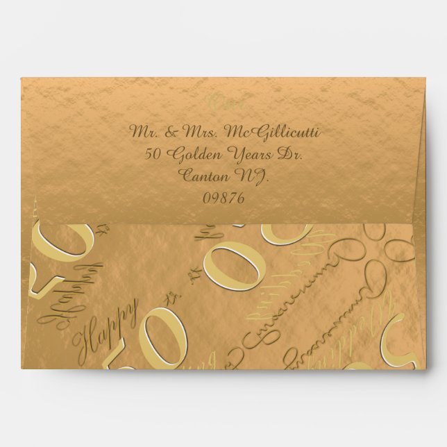 Vintage 50th Wedding Anniversary Invitation Envelo Envelope (Back (Top Flap))