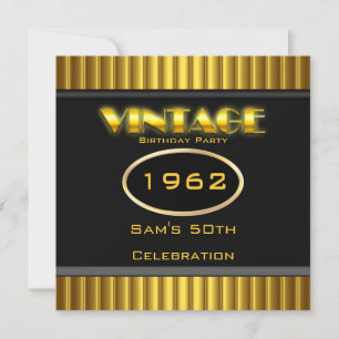 Vintage 50th Yellow Gold Black Birthday Party Invitation