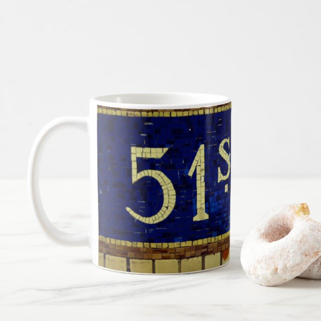 Vintage 51st Street, Manhattan, NYC Coffee Mug (With Donut)
