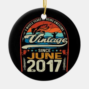 Vintage 5th Birthday June 2017 5 Year Old Fishing Ceramic Tree Decoration