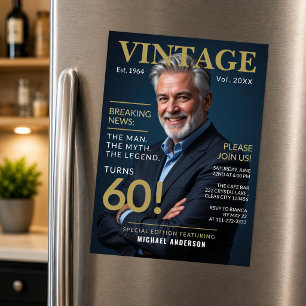 Vintage 60 Magazine Birthday Magnetic Invitation