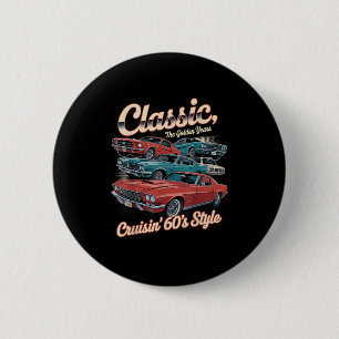 Vintage 60s Car Tee Clic Car Design For Men & 6 Cm Round Badge