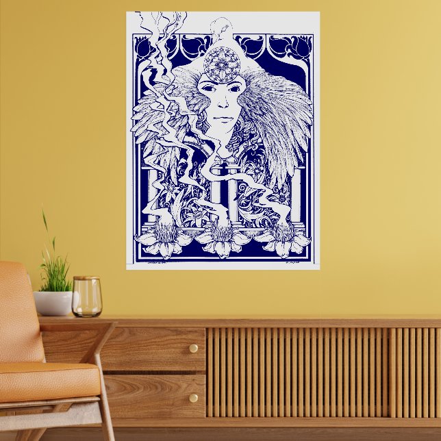 Vintage 60's Psychedelic Art Nouveau Floral Poster (Living Room 2)