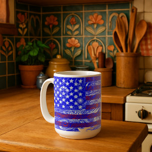 Vintage 60's US American Flag Psychedelic Art Coffee Mug