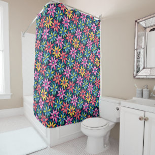 Vintage 60s Vibe Mod Daisies All-over Print Shower Curtain