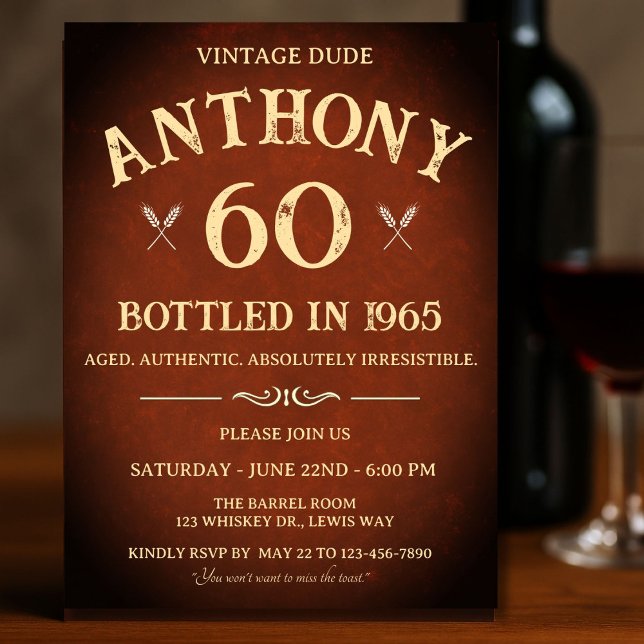 Vintage 60th Birthday Bottled in 1965 Theme Invitation (Creator Uploaded)