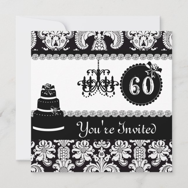 VINTAGE 60TH BIRTHDAY INVITATION CHIC AND BLING (Front)