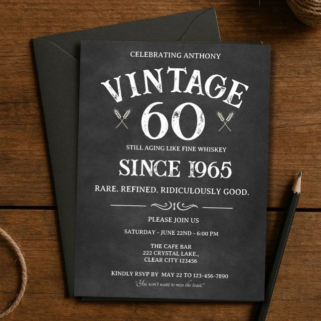 Vintage 60th Birthday Invitation – Whiskey Theme f (Creator Uploaded)
