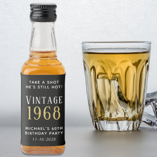 Vintage 60th Birthday Party Favour Black Liquor Bottle Label