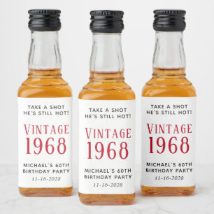 Vintage 60th Birthday Party Favour Liquor Bottle Label