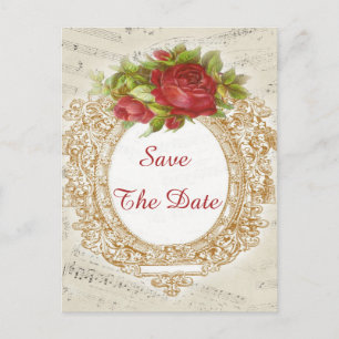 Vintage 60th Birthday Red Rose Frame Music Sheet Announcement Postcard